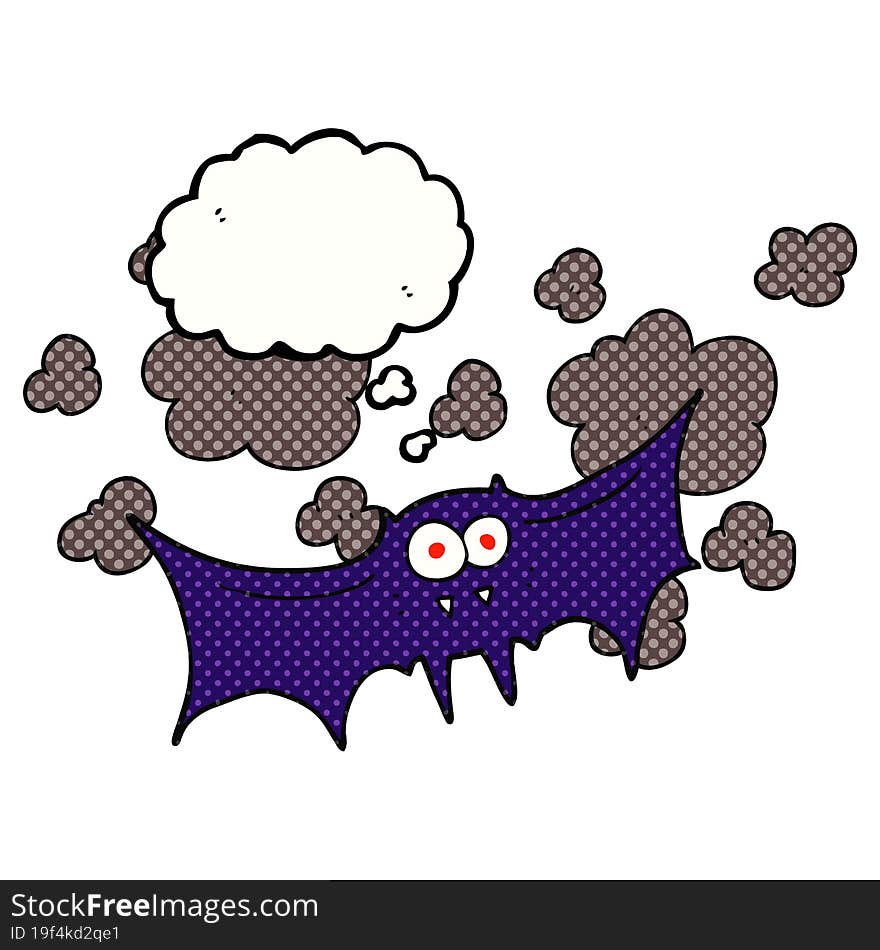 freehand drawn thought bubble cartoon vampire bat