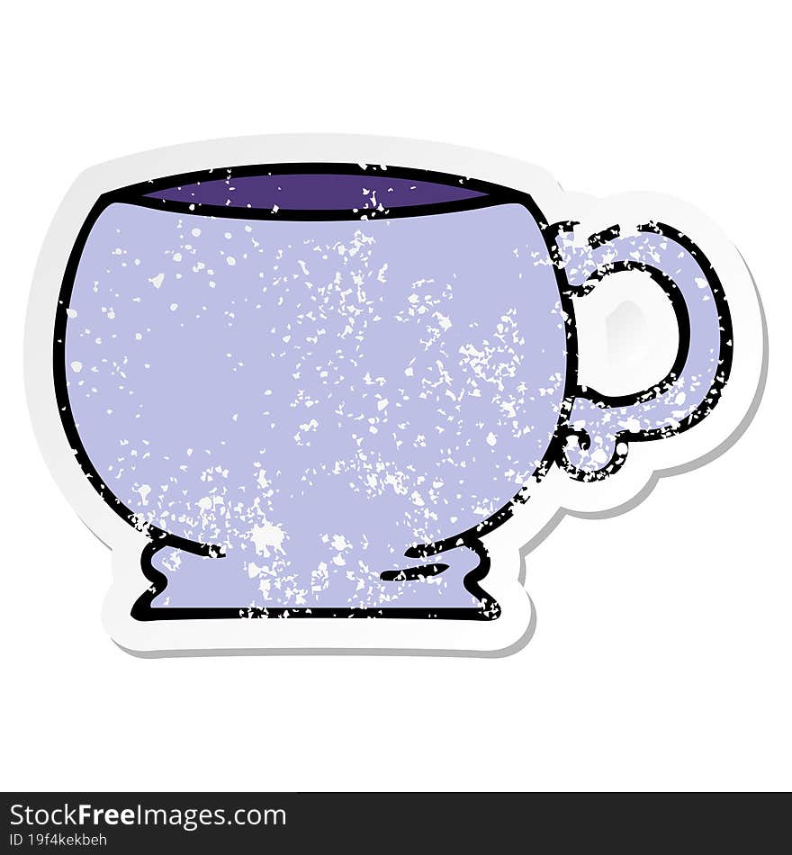 Distressed Sticker Of A Quirky Hand Drawn Cartoon Mug