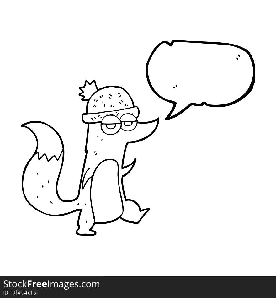 speech bubble cartoon little wolf wearing hat