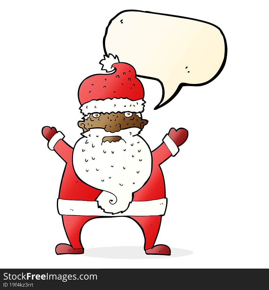 cartoon ugly santa claus with speech bubble