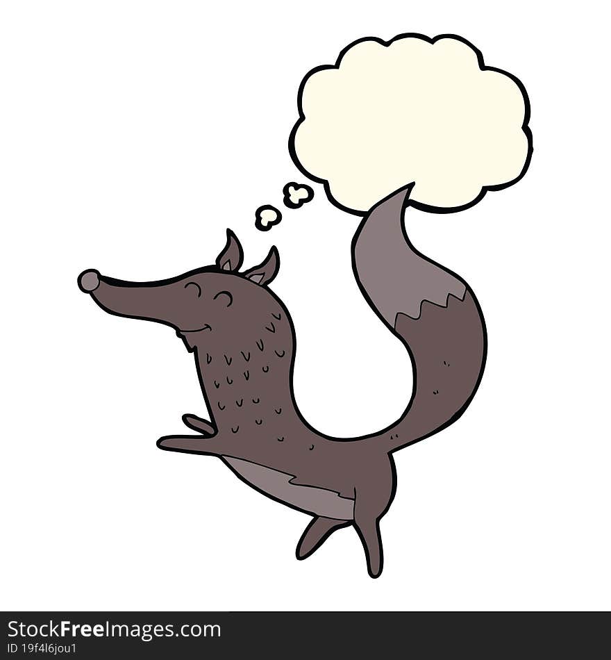 Cartoon Happy Wolf With Thought Bubble