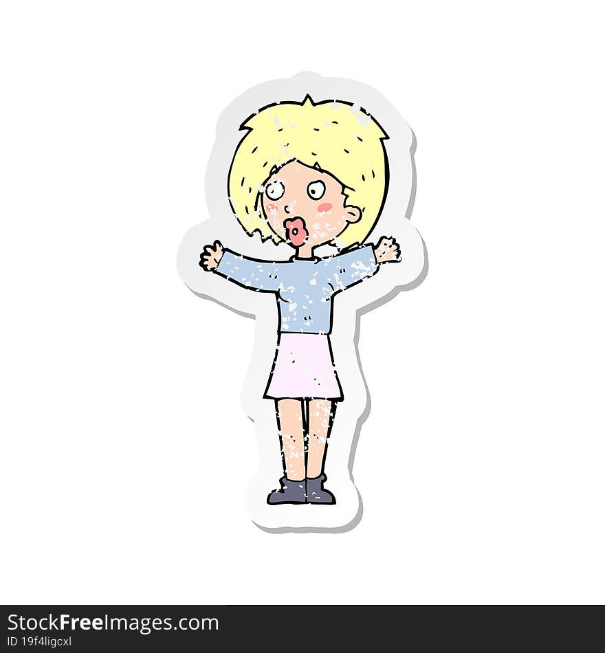 retro distressed sticker of a cartoon worried woman