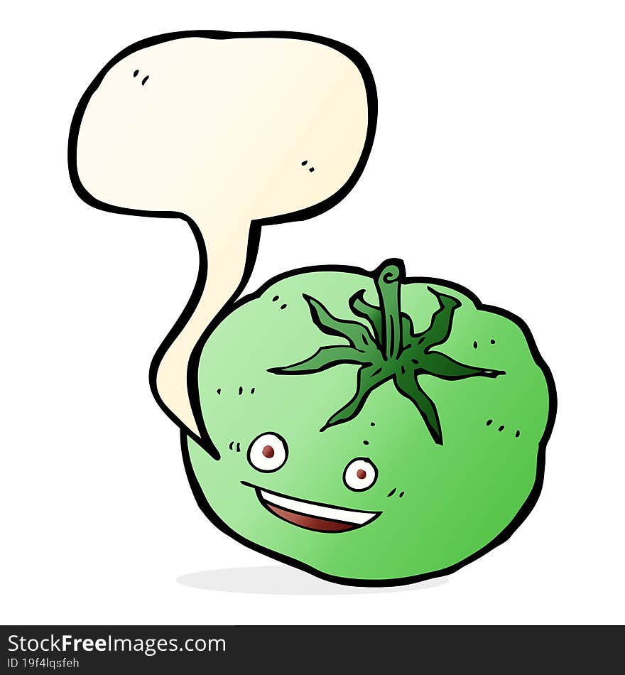 cartoon green tomato with speech bubble