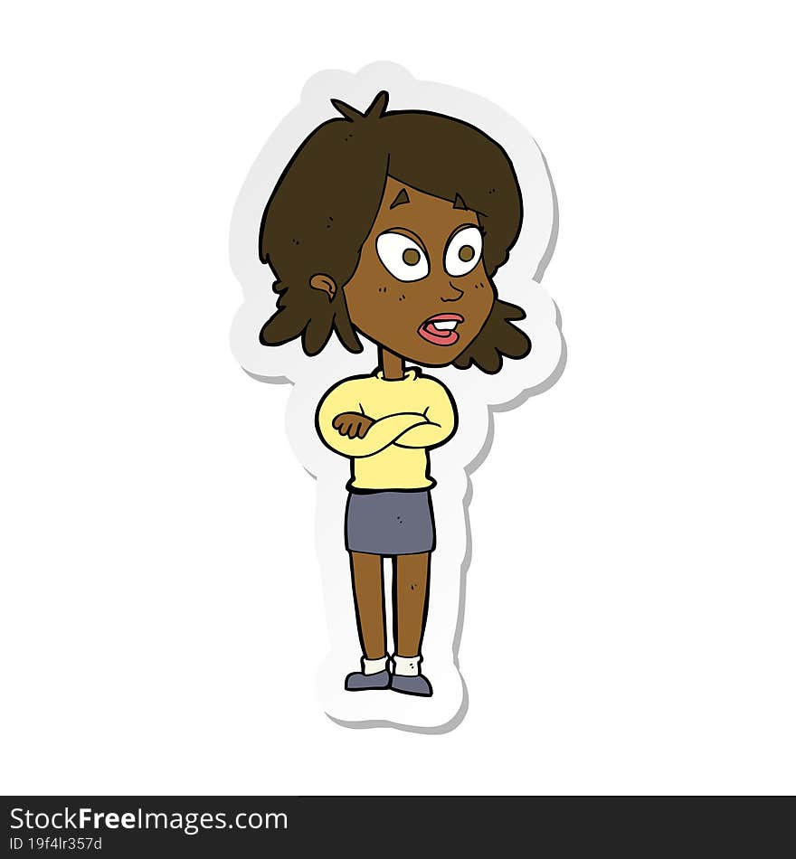 sticker of a cartoon surprised woman