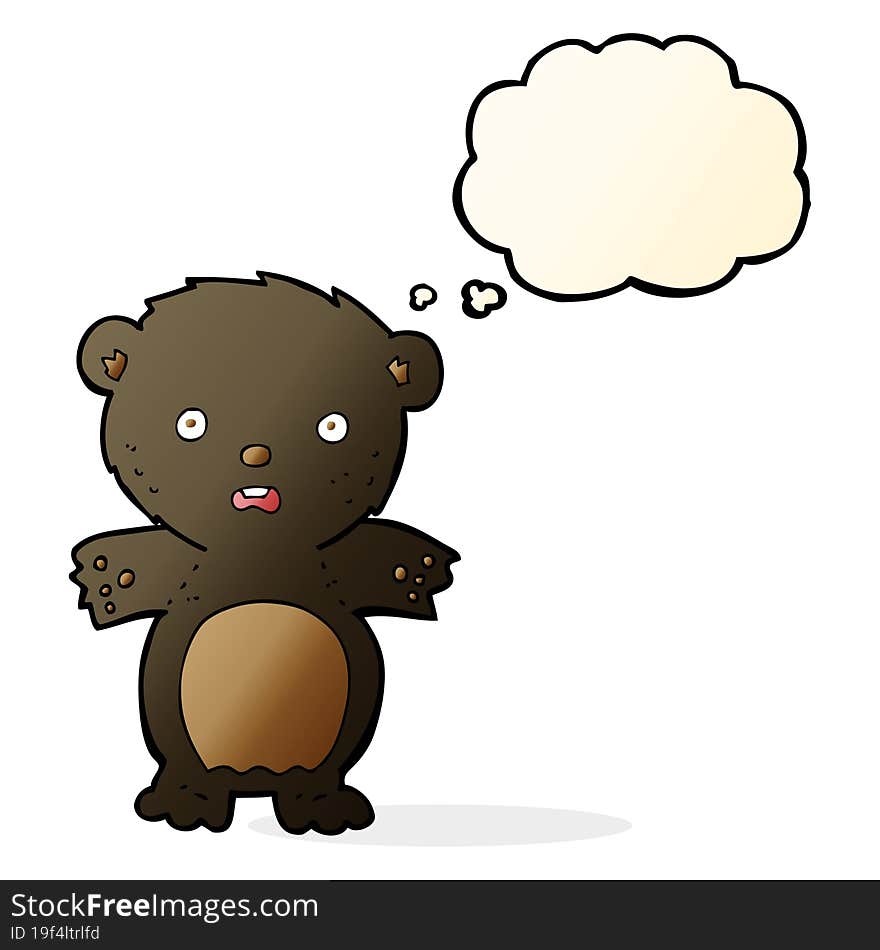 frightened black bear cartoon with thought bubble