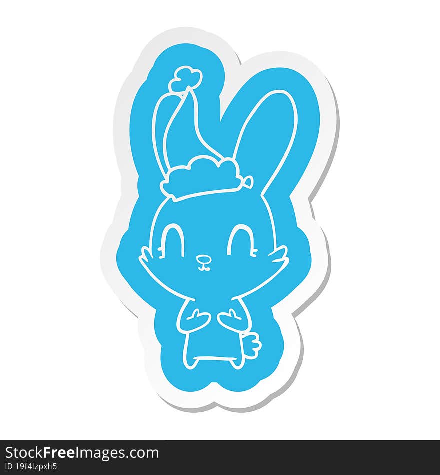 cute quirky cartoon  sticker of a rabbit wearing santa hat