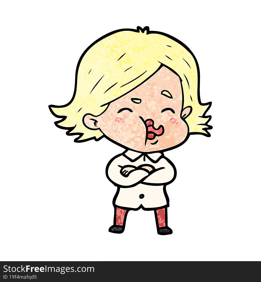 cartoon girl pulling face. cartoon girl pulling face