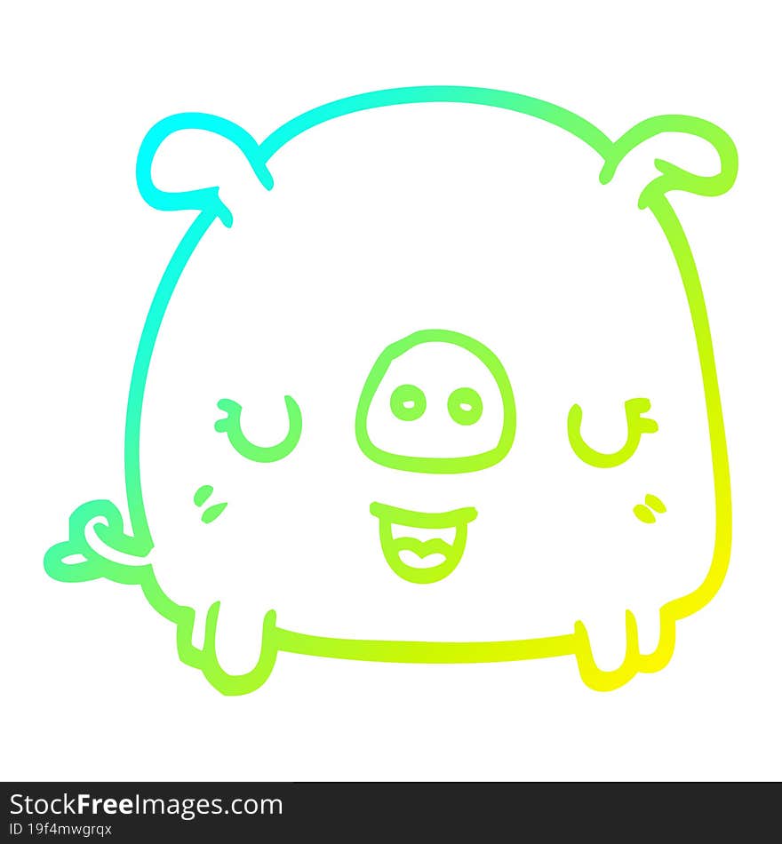 Cold Gradient Line Drawing Cartoon Pig