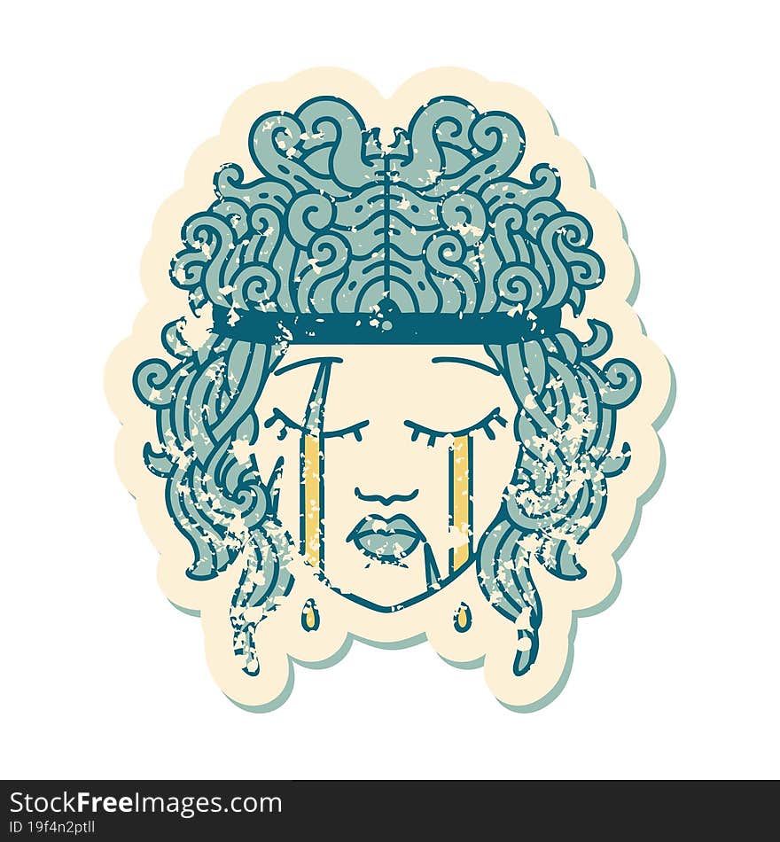 grunge sticker of a crying human barbarian. grunge sticker of a crying human barbarian