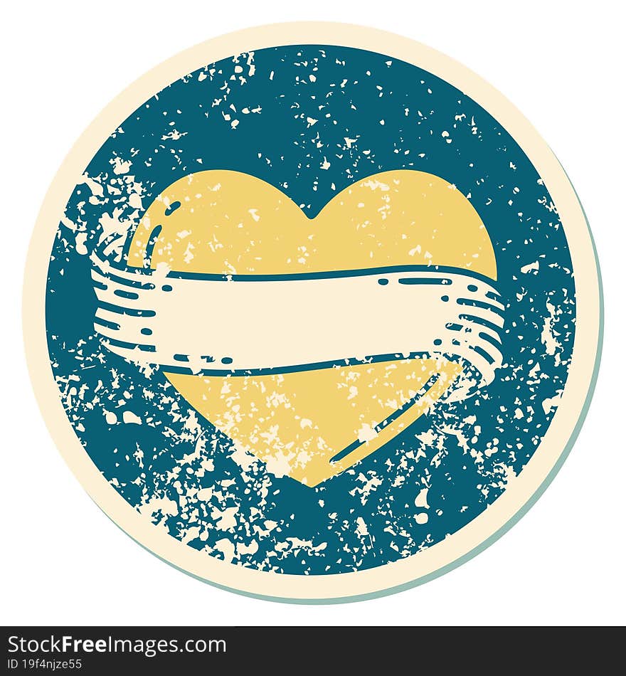 Distressed Sticker Tattoo Style Icon Of A Heart And Banner