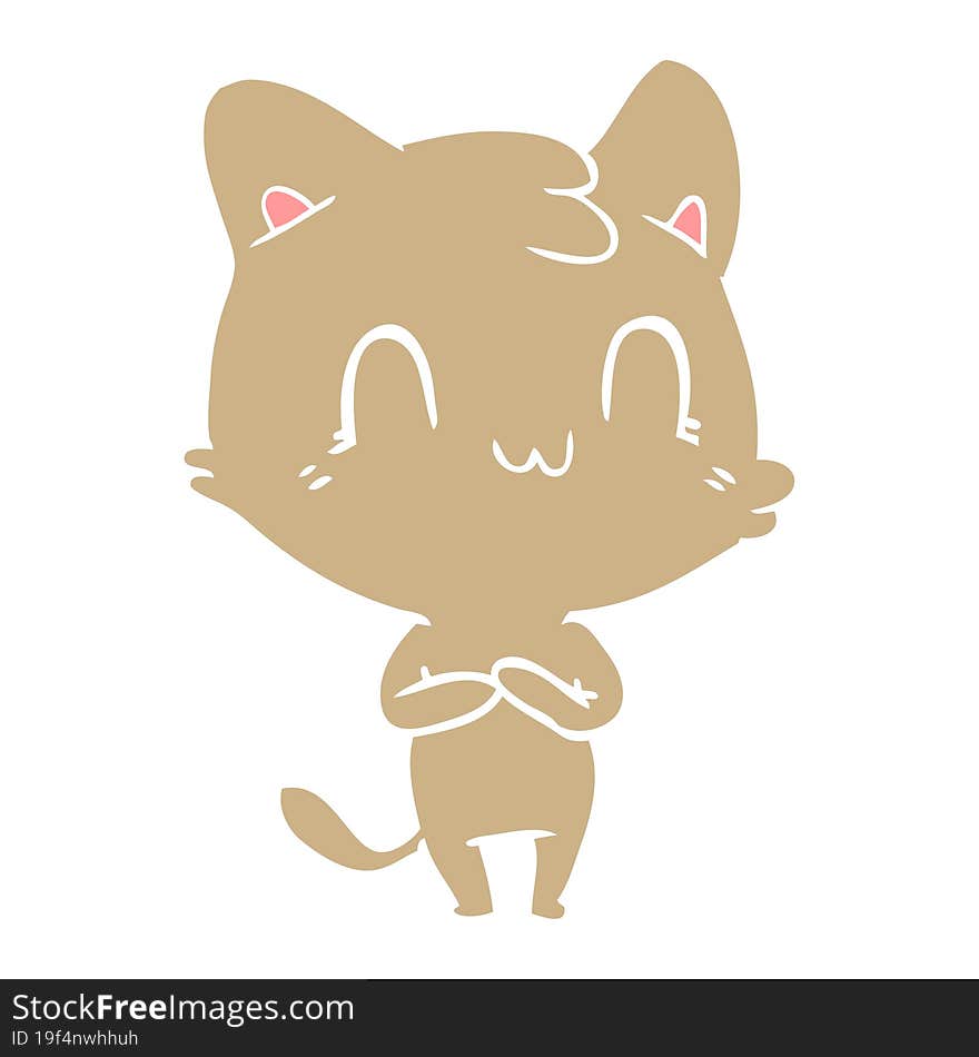 flat color style cartoon happy cat