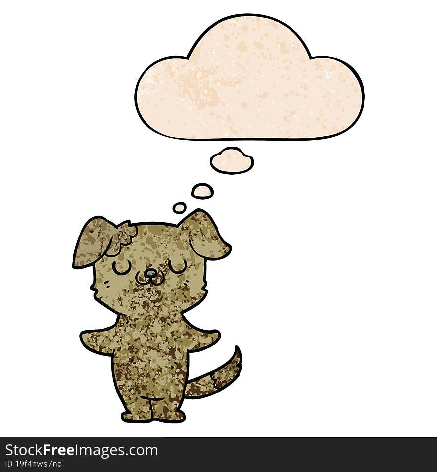 cartoon puppy and thought bubble in grunge texture pattern style