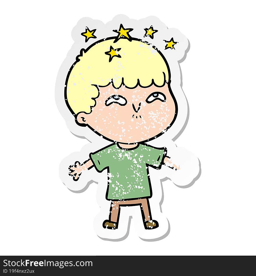 distressed sticker of a cartoon amazed boy