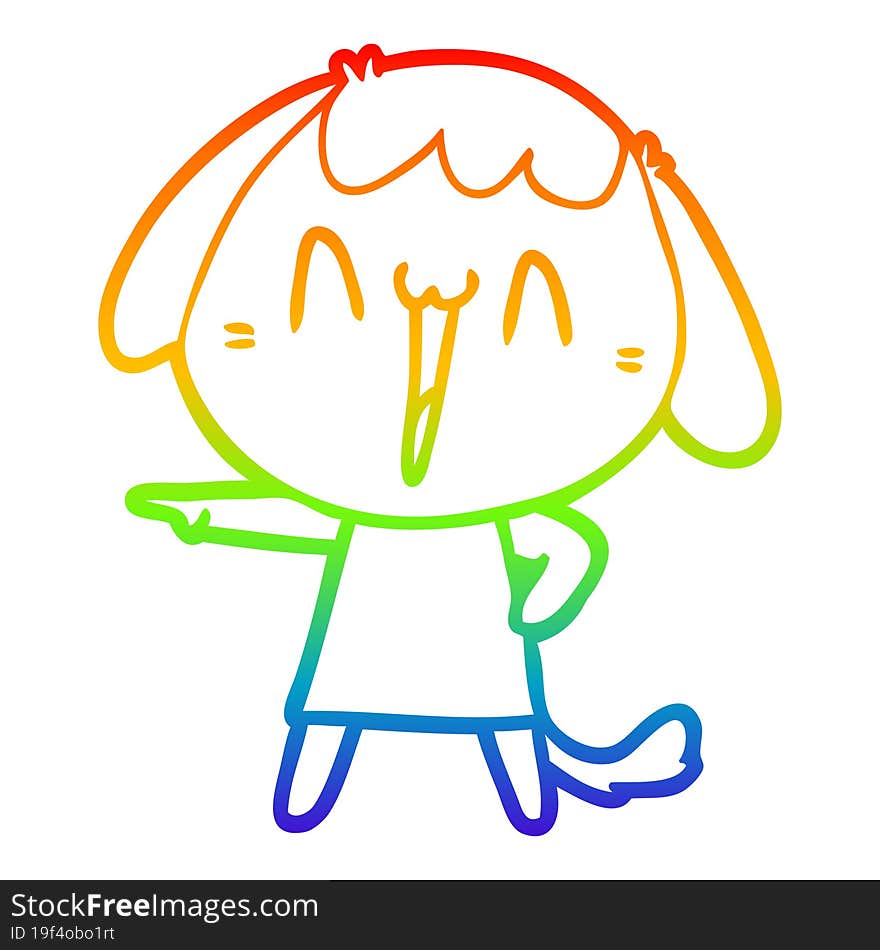 Rainbow Gradient Line Drawing Cute Cartoon Dog