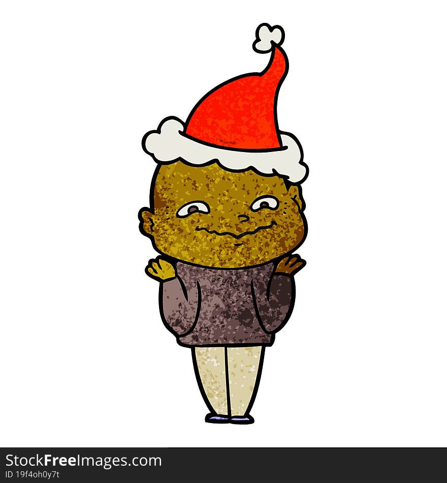 textured cartoon of a creepy guy wearing santa hat