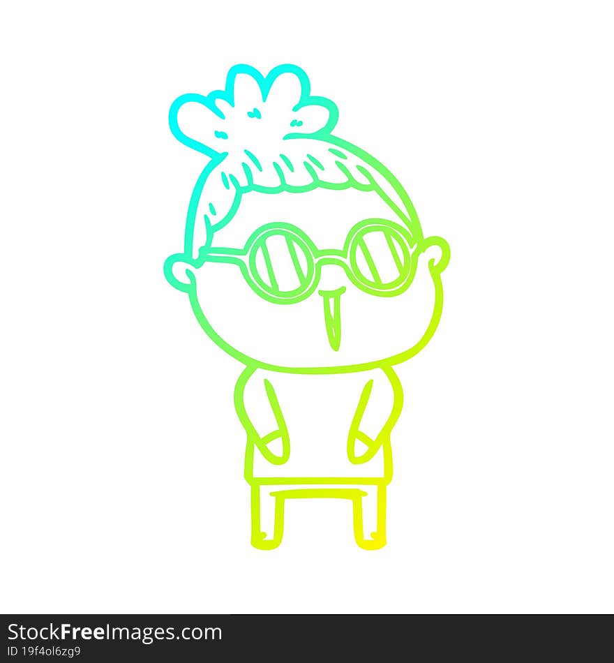 cold gradient line drawing of a cartoon woman wearing spectacles