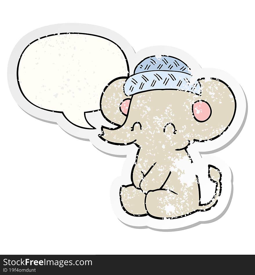 cartoon cute elephant with speech bubble distressed distressed old sticker. cartoon cute elephant with speech bubble distressed distressed old sticker