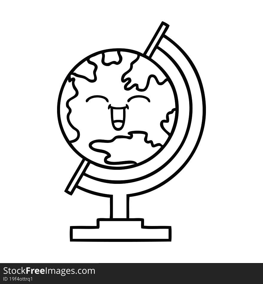 Line Drawing Cartoon Globe Of The World