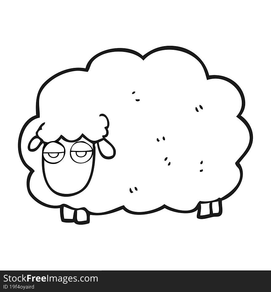 freehand drawn black and white cartoon muddy winter sheep