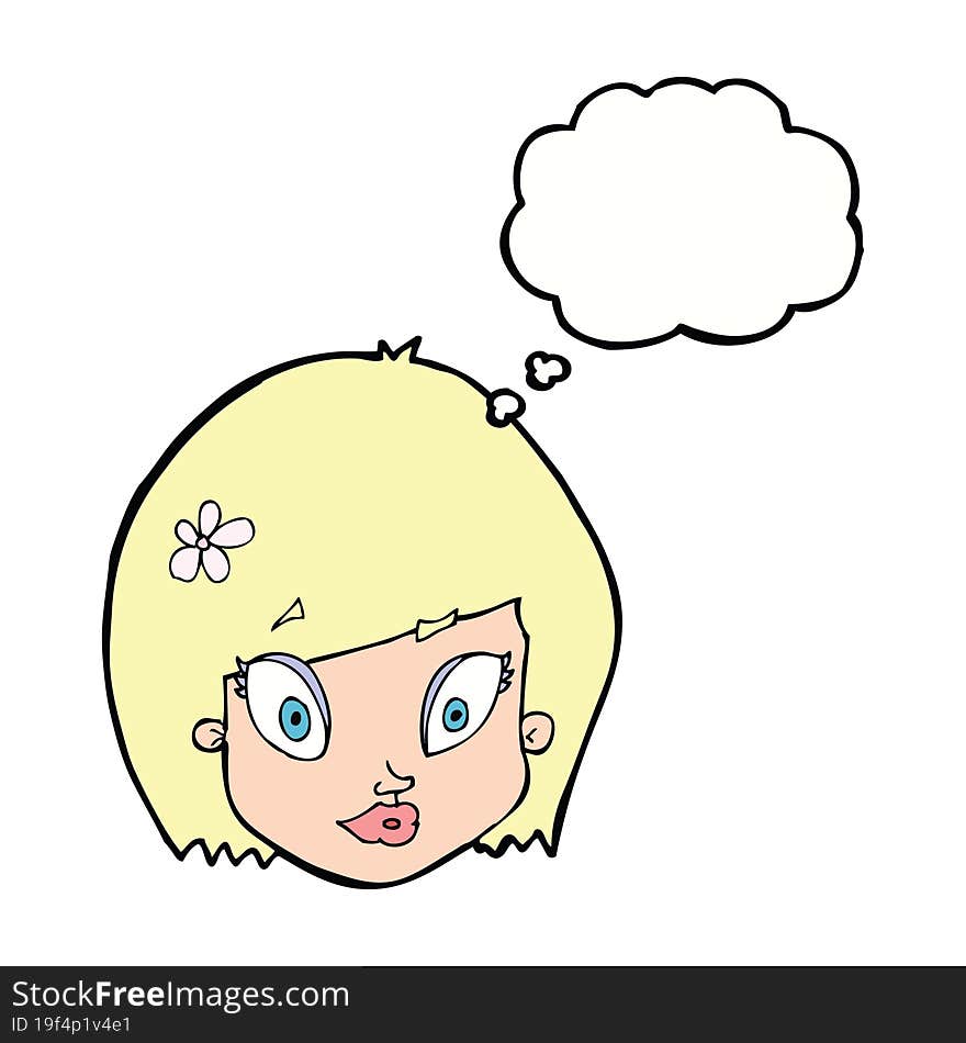 Cartoon Happy Female Face With Thought Bubble