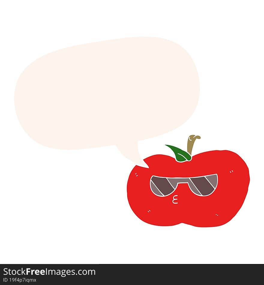 Cartoon Cool Apple And Speech Bubble In Retro Style