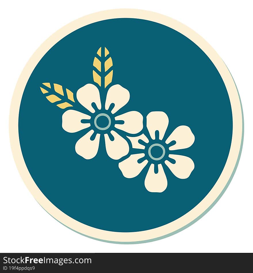 sticker of tattoo in traditional style of flowers. sticker of tattoo in traditional style of flowers