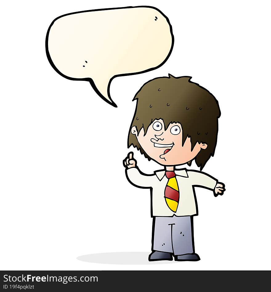 cartoon school boy with idea with speech bubble