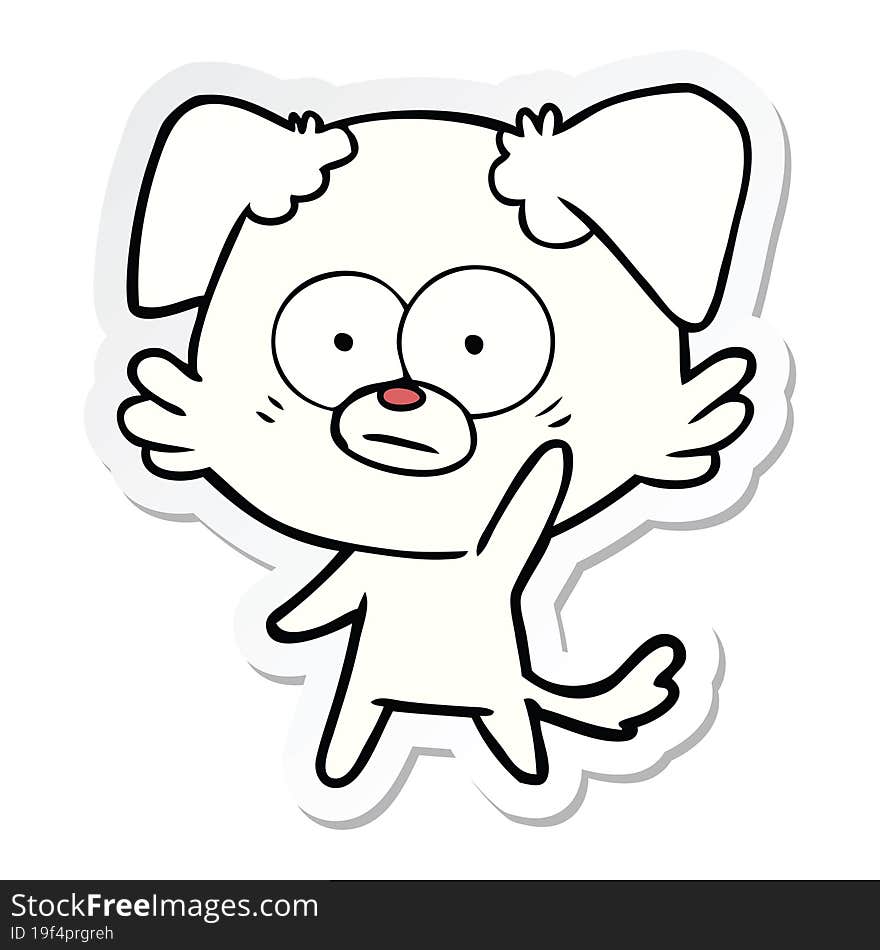 sticker of a nervous dog cartoon waving