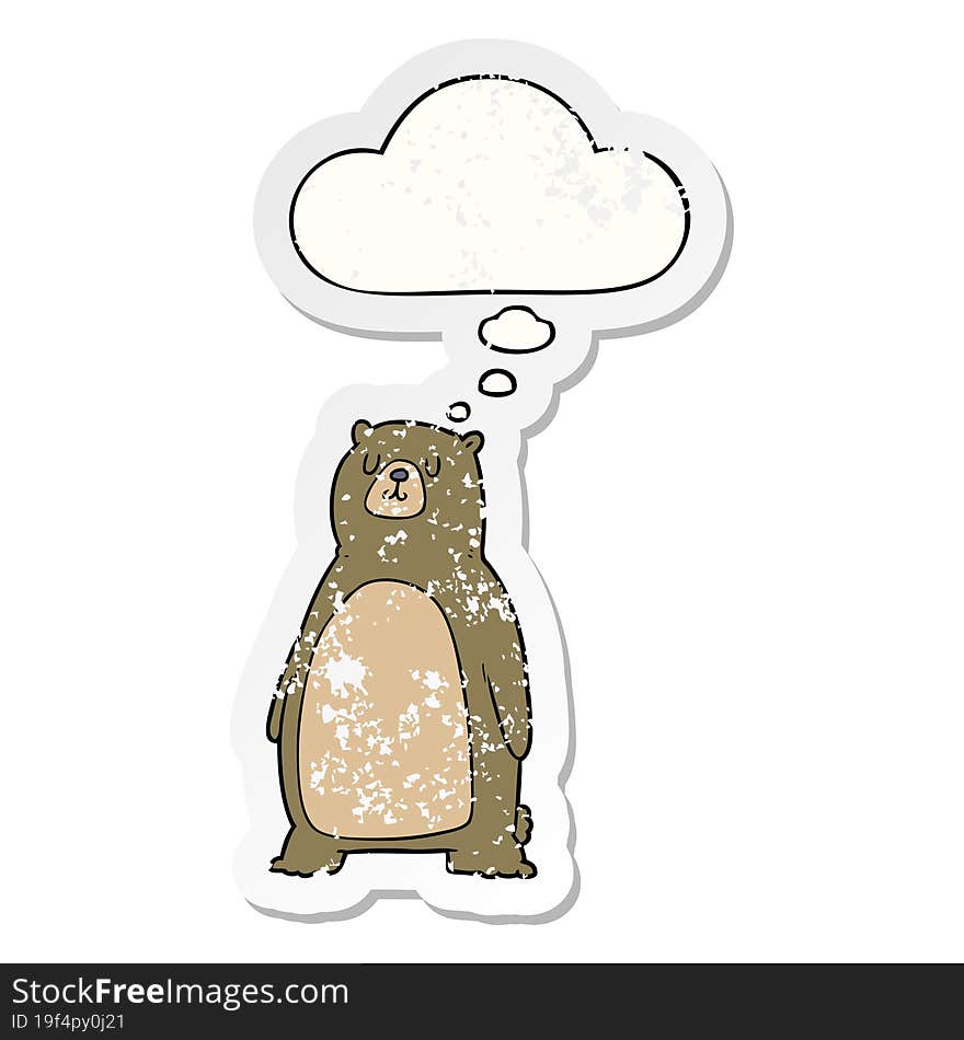 Cartoon Bear And Thought Bubble As A Distressed Worn Sticker