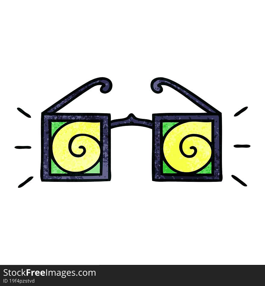 retro grunge texture cartoon of a hypno glasses