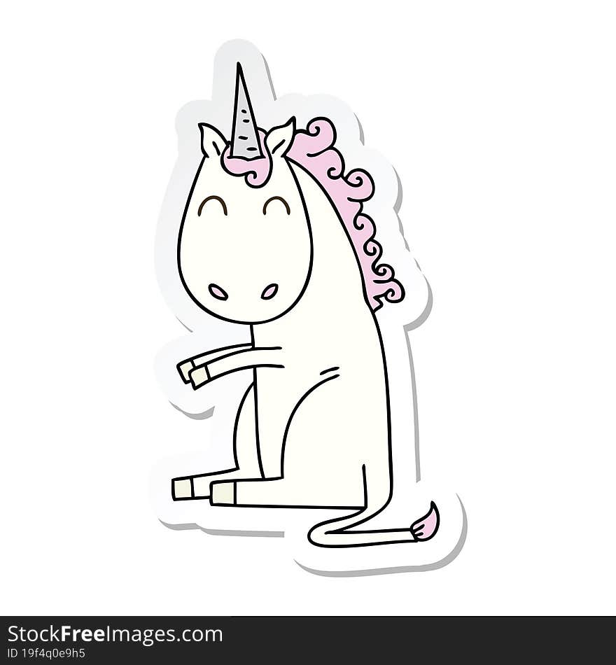 sticker of a quirky hand drawn cartoon unicorn