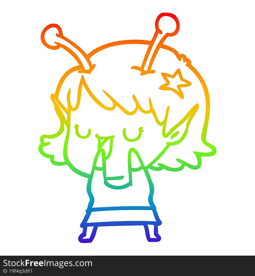 rainbow gradient line drawing happy alien girl cartoon