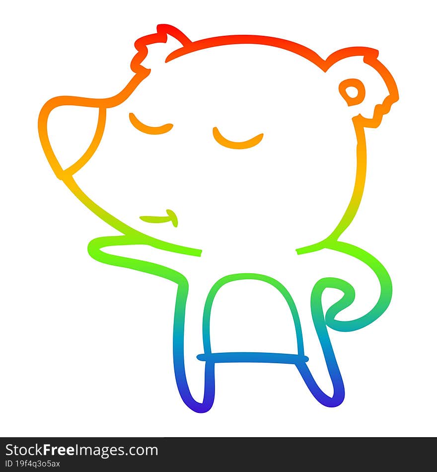 Rainbow Gradient Line Drawing Happy Cartoon Bear Pointing