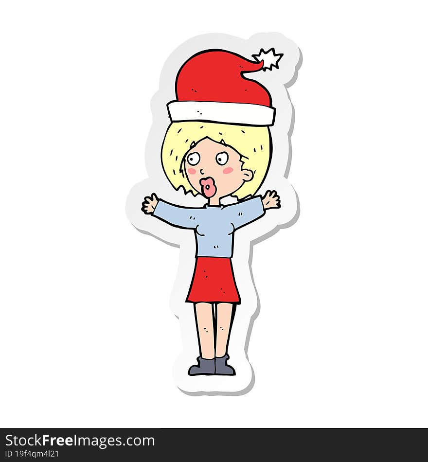 sticker of a cartoon woman wearing xmas hat