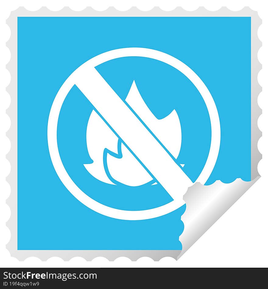 square peeling sticker cartoon of a no fire allowed sign