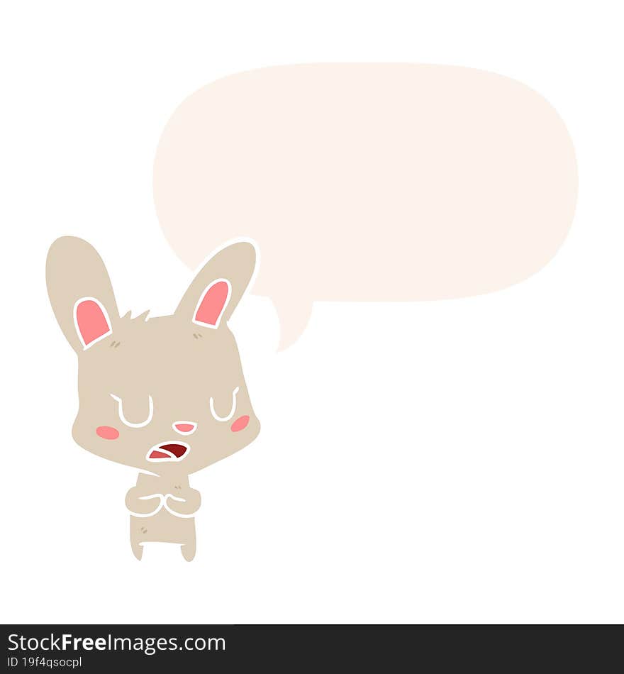 cartoon rabbit talking with speech bubble in retro style