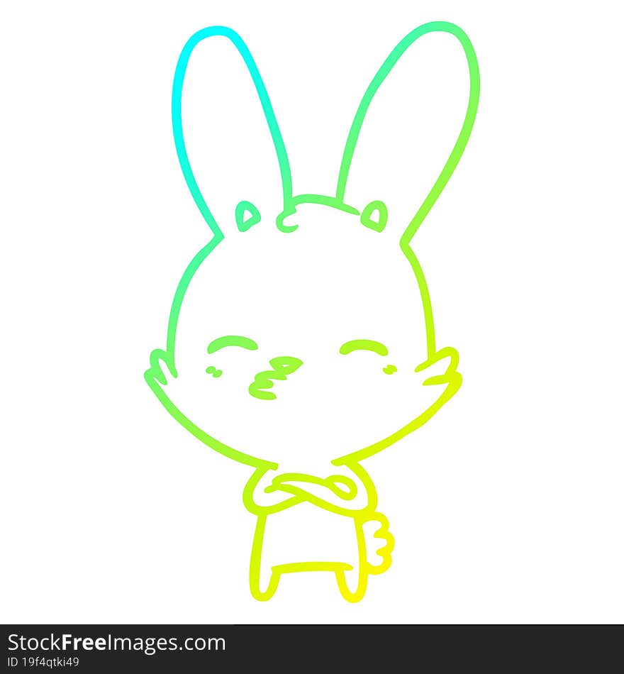 cold gradient line drawing of a curious bunny cartoon