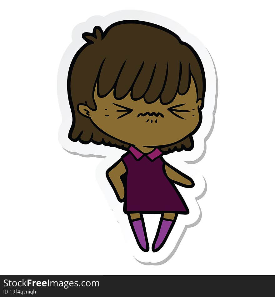 sticker of a annoyed cartoon girl