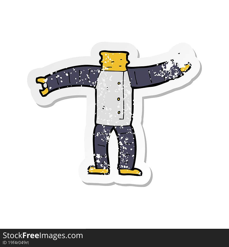 retro distressed sticker of a cartoon robot body