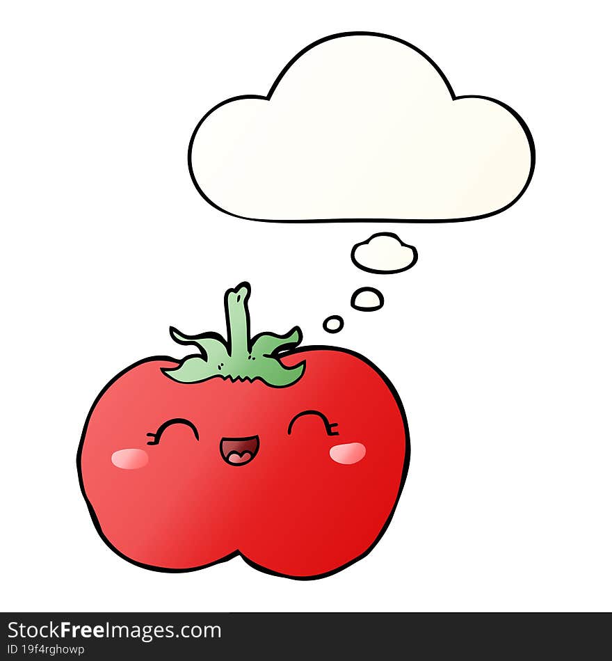 Cartoon Tomato And Thought Bubble In Smooth Gradient Style