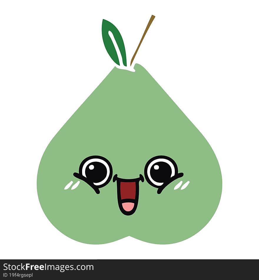 flat color retro cartoon of a green pear