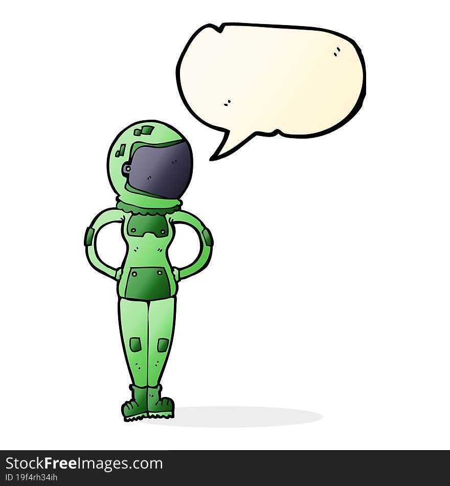 cartoon female astronaut with speech bubble