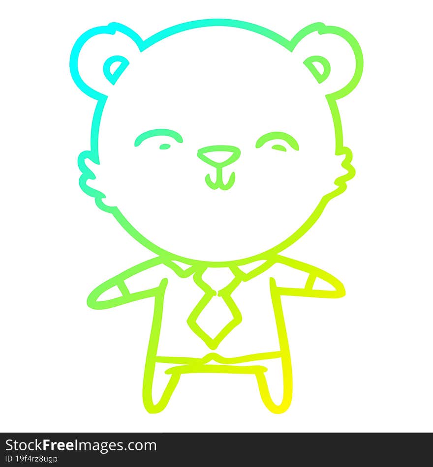 Cold Gradient Line Drawing Happy Cartoon Polar Bear Office Worker