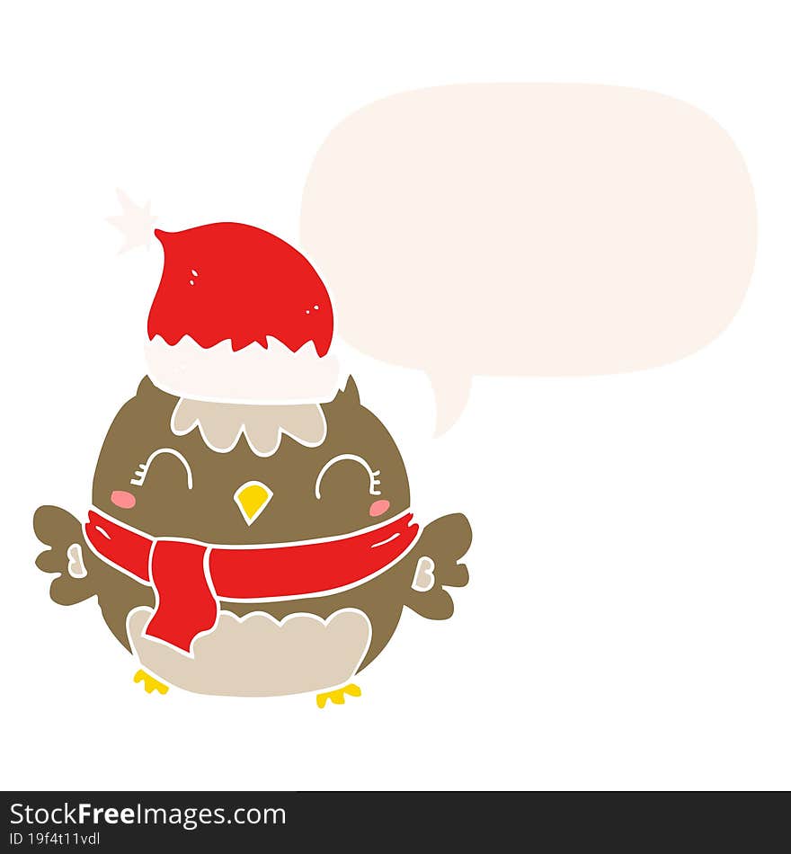 cute christmas owl and speech bubble in retro style