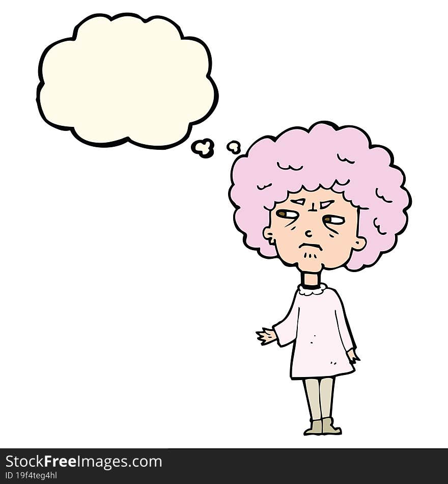 cartoon old lady with thought bubble