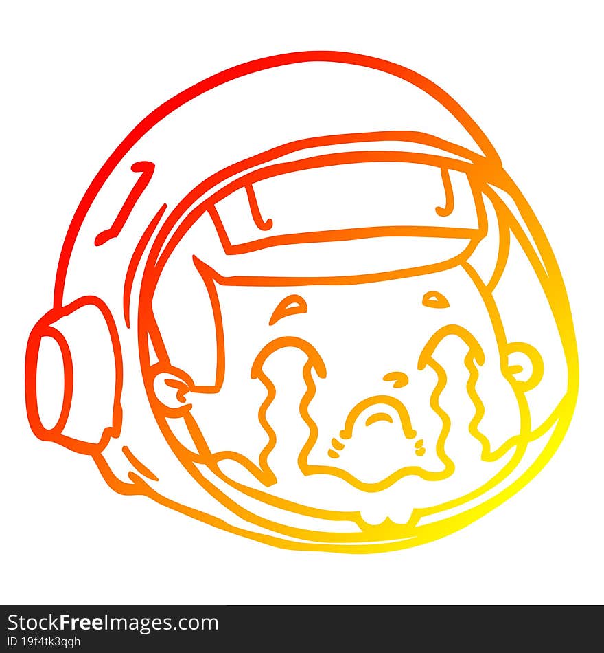 warm gradient line drawing cartoon astronaut face crying