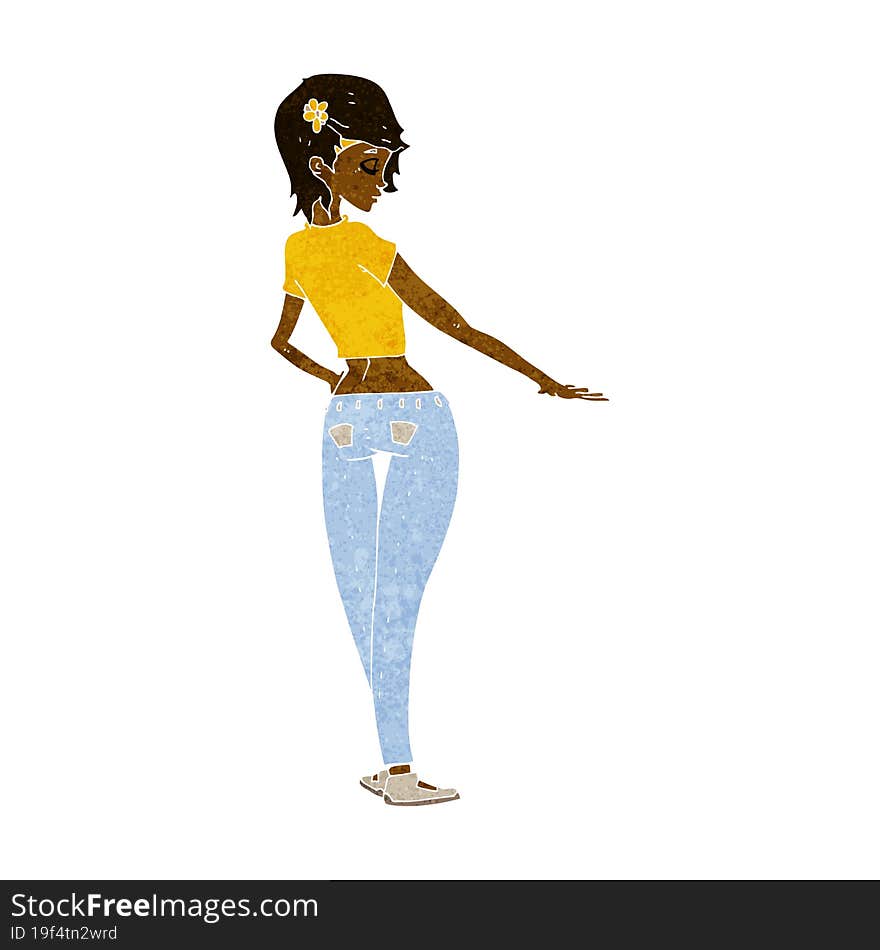 cartoon pretty girl in jeans and tee