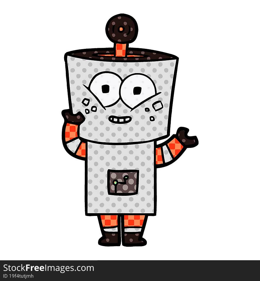 happy cartoon robot waving hello. happy cartoon robot waving hello