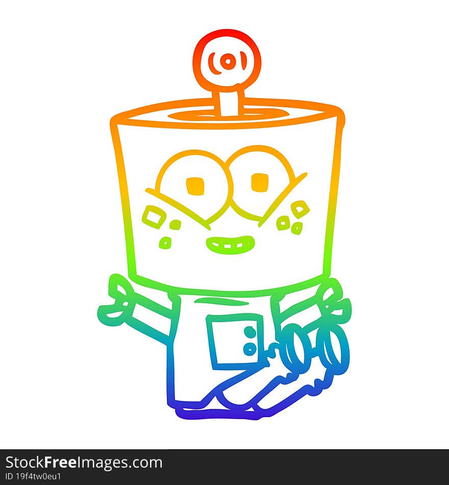 rainbow gradient line drawing of a happy cartoon robot