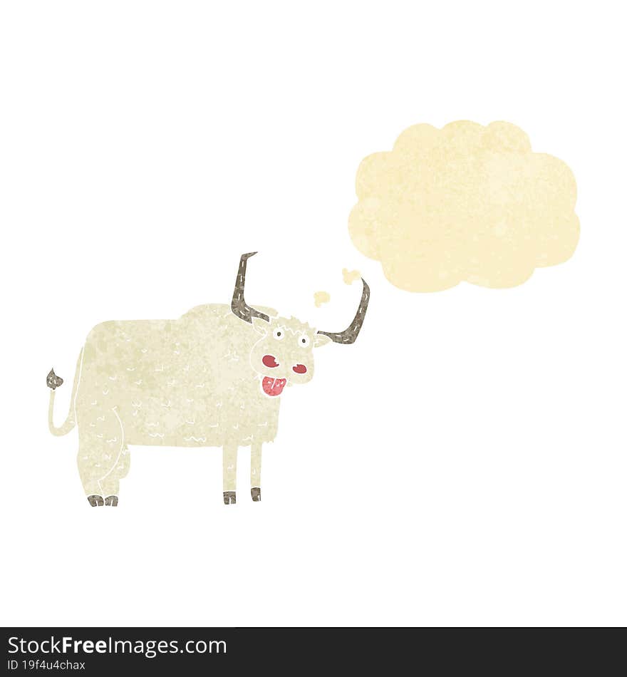 cartoon hairy cow with thought bubble